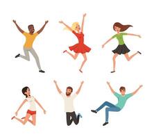 Happy People Character Jumping with Raised Hands Set vector