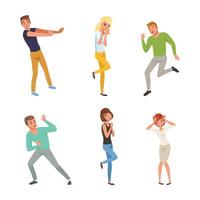 People Character Afraid of Something Feeling Scared and Terrified Screaming and Escaping Illustration Set vector