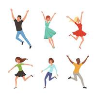Happy People Character Jumping with Raised Hands Set vector
