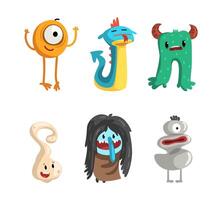 Cute Cartoon Monsters with Smiling Faces and Funky Shapes Set vector