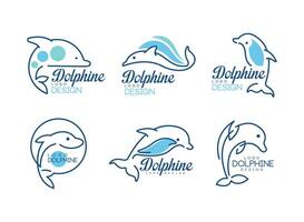 Dolphin Logo Template with Nautical Design Elements in Blue Color Set vector