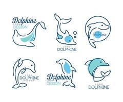 Dolphin Logo Template with Nautical Design Elements in Blue Color Set vector