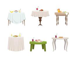 Tables Covered with Tablecloth and Served with Food Set vector