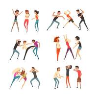Outraged Man and Woman Characters Fighting and Quarrelling Swearing and Flapping Arms Set vector