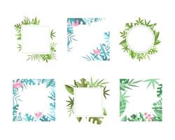 Square Frames with Green Leaves Around Border Set vector