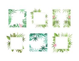 Square Frames with Green Leaves Around Border Set vector
