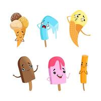Sweet Ice Cream Characters Smiling, Melting and Kissing Set vector