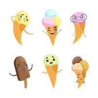 Sweet Ice Cream Characters Smiling, Laughing and Kissing Set vector