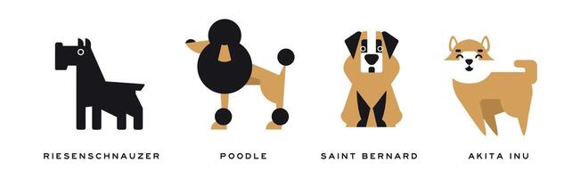 Different Dog Breed Flat Icon and Pictogram with Inscription Set vector