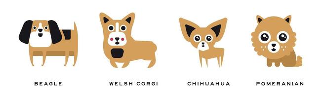 Different Dog Breed Flat Icon and Pictogram with Inscription Set vector