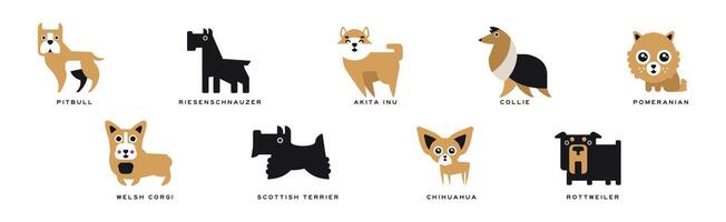 Different Dog Breed Flat Icon and Pictogram with Inscription Set vector