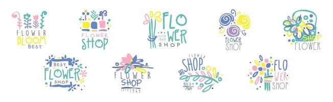 Flower Shop Label and Emblem Design Set vector