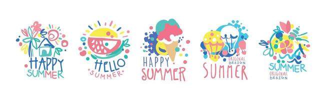 Happy Summer Logo Original Design with Bright Element Set vector