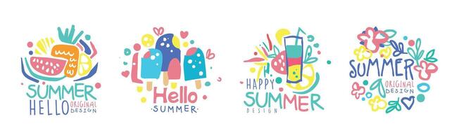 Happy Summer Logo Original Design with Bright Element Set vector