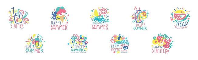 Happy Summer Logo Original Design with Bright Element Set vector