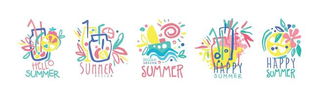 Happy Summer Logo Original Design with Bright Element Set vector