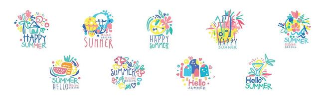 Happy Summer Logo Original Design with Bright Element Set vector