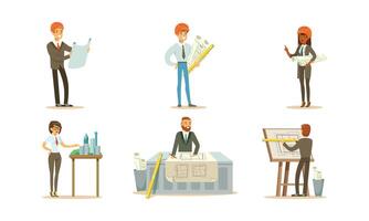 Engineers draft and prepare a new home project. illustration on a white background. vector