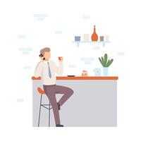 Man near the bar talking on the phone. illustration. vector