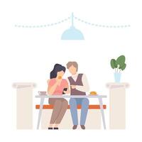 Man with a woman at a table in a cafe. illustration. vector