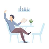 Man in the cafe raised his hand to call the waiter. illustration. vector