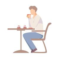 Man drinks coffee at a table in a cafe. illustration. vector