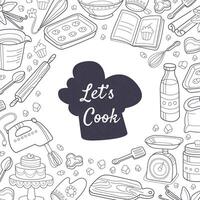 Stain in the shape of a cook hat with the inscription Let s cook. illustration on a white background. vector