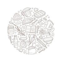 Circle with a pattern of kitchen items. illustration. vector