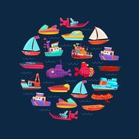 Pattern from different boats and ships. illustration. vector