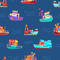 Pattern from different boats. illustration on a blue background. vector