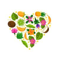 Heart with tropical fruit pattern. illustration on a white background. vector