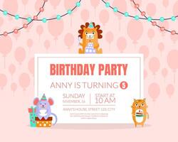 Pink invitation with background of balloons for a birthday party. illustration. vector