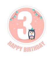 Pink circle with the number 3 for birthday. illustration. vector