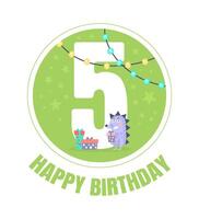 Green circle with the number 5 for birthday. illustration. vector