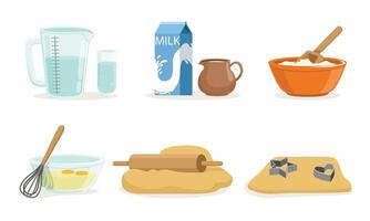 Ingredients And Cookware For Making Dough And Cookies Illustration Set Isolated On White Background vector