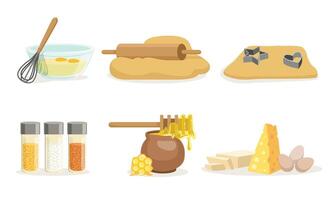 Products, Ingredients And Utensils For Cooking And Baking Illustration Set Isolated On White Background vector