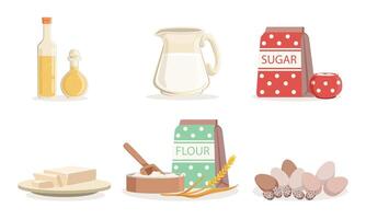 Ingredients For Cooking Pancakes Or Baking Illustration Set Isolated On White Background vector