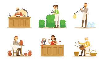 Artisans Of Different Handicraft Professions At Work Illustration Set Isolated On White Background vector