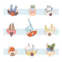 Group Of People In Some Action Sitting On The Bench Flat Illustration Set vector