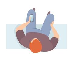 Man Sitting On The Bench With Mobile Phone In Hand Flat Illustration vector