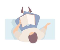 Man Reads Real Book Sitting On The Bench Flat Illustration vector