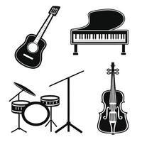 Full Set of Musical Instruments in Silhouette Style vector