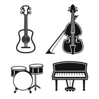 Set of Musical Instruments in Black Silhouette vector