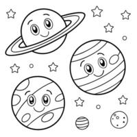 Playful Outer Space Coloring Page with Smiling Planets vector
