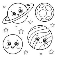 Smiling Planets and Stars Coloring Activity vector