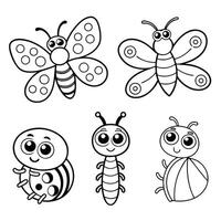 Cartoon Bug and Creature Dot to Dot Puzzle Set for Kids vector