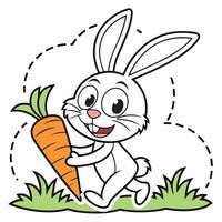 Friendly Rabbit with Carrot Simple Coloring Design vector