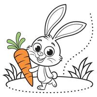 Happy Rabbit with Carrot Fun Coloring Sheet vector