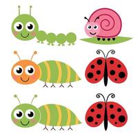 Cute Insect Collection for Kids Caterpillar, Snail, Ladybug, Spider, and Butterflies vector