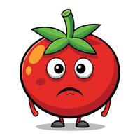 Cute Sad Tomato Cartoon Character with Big Eyes and Expressive Face vector